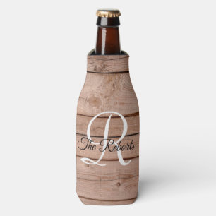 Country Barn Rustic Wood Monogram Bottle Cooler