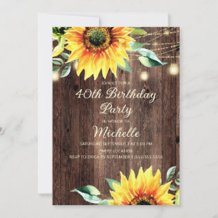 Country Barn String Lights Sunflower 40th Birthday Invitation