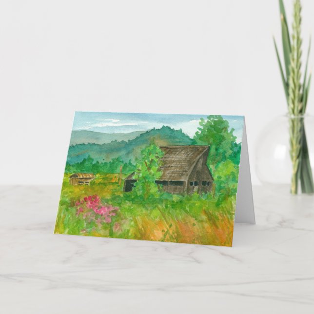 Country Barn Watercolor Painting Happy Birthday Card (Front)