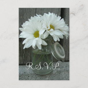 Country / Barn Wedding RSVP - Daisies Mason Jar Card
