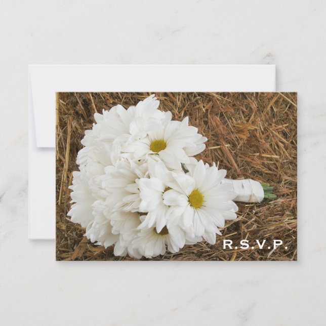 Country / Barn Wedding RSVP - Daisy Bouquet & Hay Card (Front)