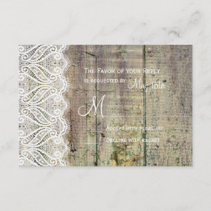 Country Barn Wood and Lace Wedding RSVP Cards