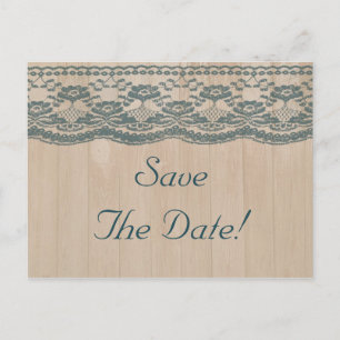 Country Barn Wood & Lace Wedding Save The Date Announcement Postcard