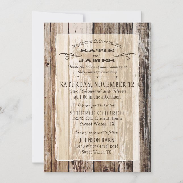 Country Barn Wood Planks Rustic Wedding Invitation (Front)
