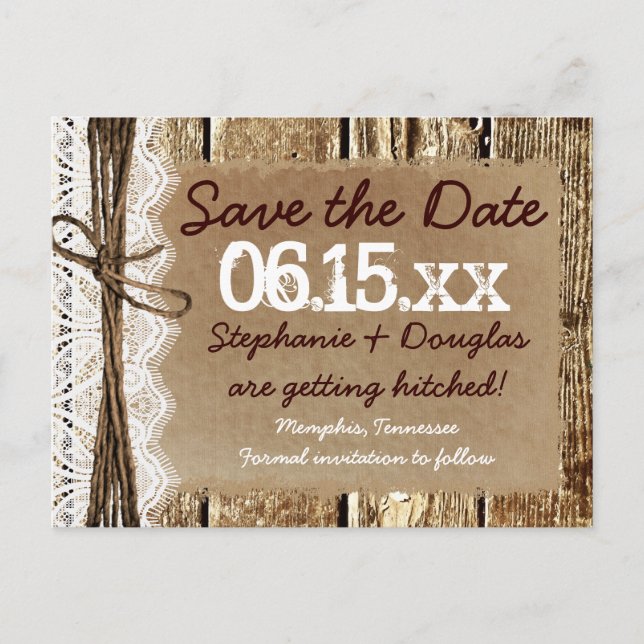 Country Barn Wood Rustic Save the Date Postcards (Front)