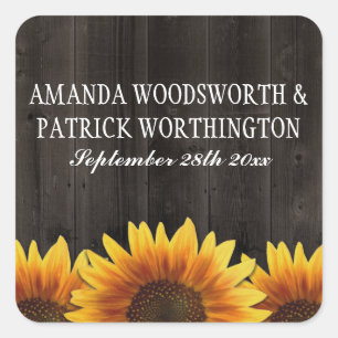 Country Barn Wood Rustic Sunflower Wedding Favours Square Sticker