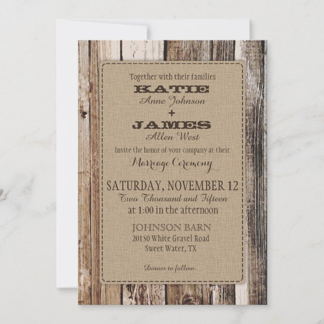 Country Barn Wood Rustic Wedding Invitation Card (Front)