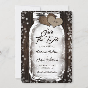 Country Barn Wood String Lights Mason Jar Wedding Save The Date
