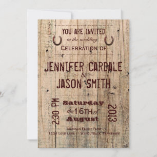 Country Barn Wood Typography Wedding Invitations