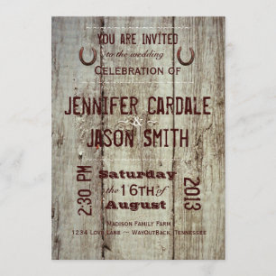 Country Barn Wood Typography Wedding Invitations