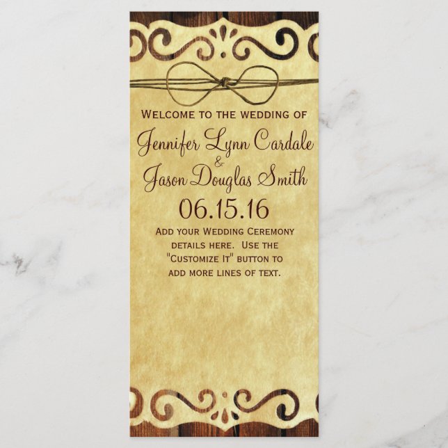 Country Barn Wood Vintage Paper Wedding Program Programme (Front)