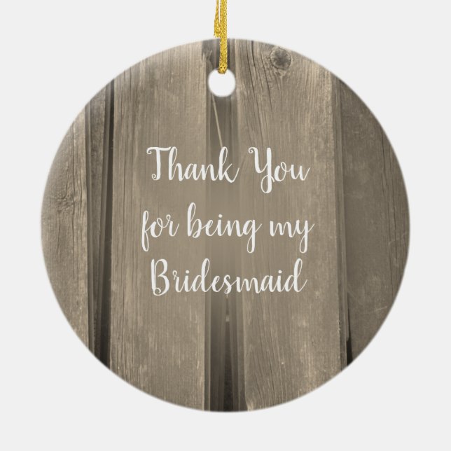 Country Barn Wood Wedding Bridesmaid Thank You Ceramic Tree Decoration (Back)