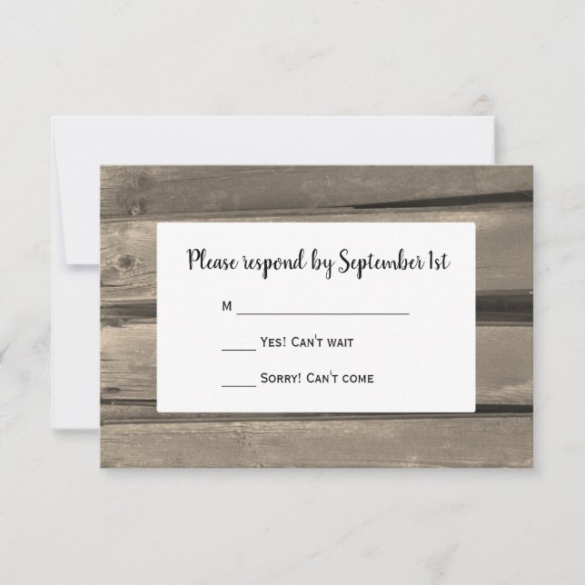 Country Barn Wood Wedding RSVP Response Card (Front)