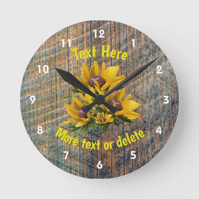 Country Barnboard Daisy Flowers Personalized  Round Clock (Front)