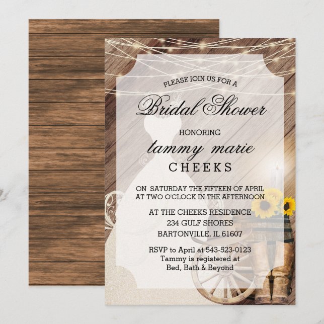 Country Barnwood Bridal Shower Invitation (Front/Back)