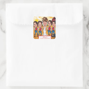 Country Barnyard Caricature Party for Bride’s Crew Square Sticker