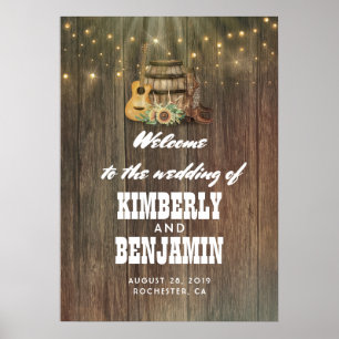 Country Barrel Cowboy Boots Wedding Welcome Sign
