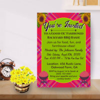 Country BBQ Invitation – Plaid Grill Theme Rustic