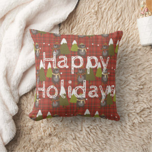 Country Bears Holiday Throw Pillow