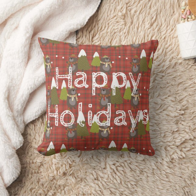 Country Bears Holiday Throw Pillow (Blanket)