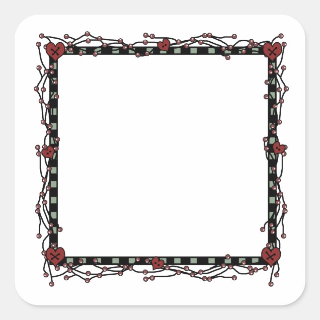 Country Berries, Twigs & Hearts Square Wreath Square Sticker (Front)