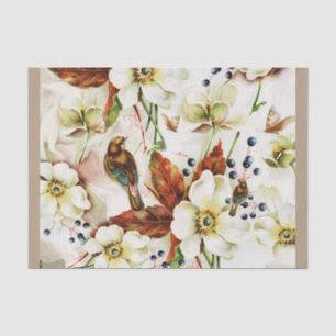 Country bird garden vintage flowers tissue paper