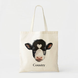 Country Black and White Cow Face Tote Bag