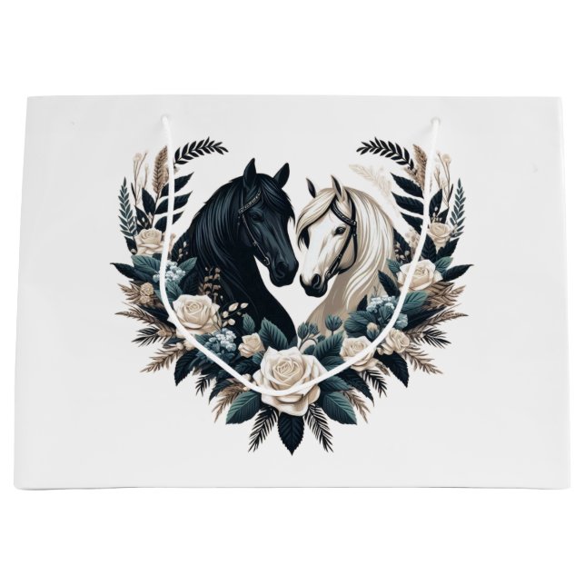 Country Black and White-Horses in Love  Large Gift Bag (Front)