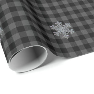 Country black, grey Tartan plaid - snow flake Wrapping Paper