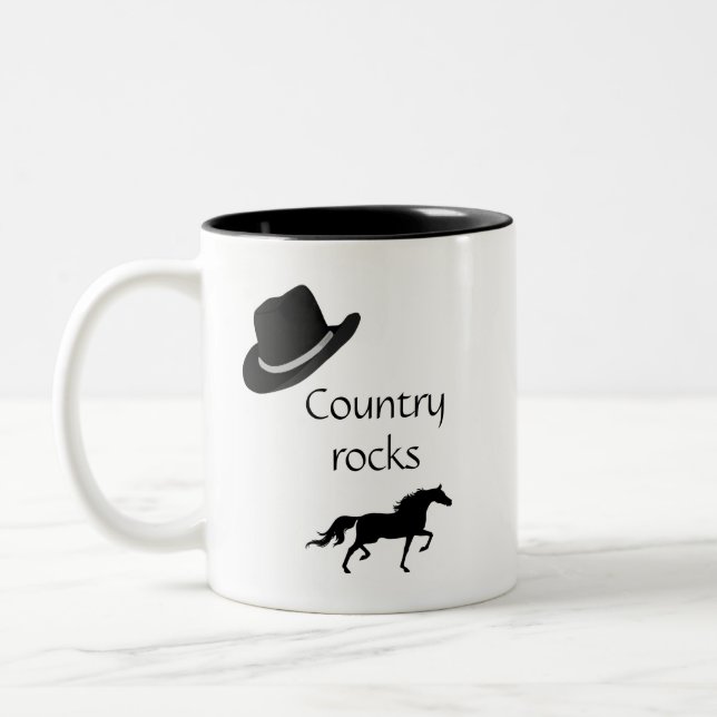 Country Black Hat & Horse Two-Tone Coffee Mug (Left)