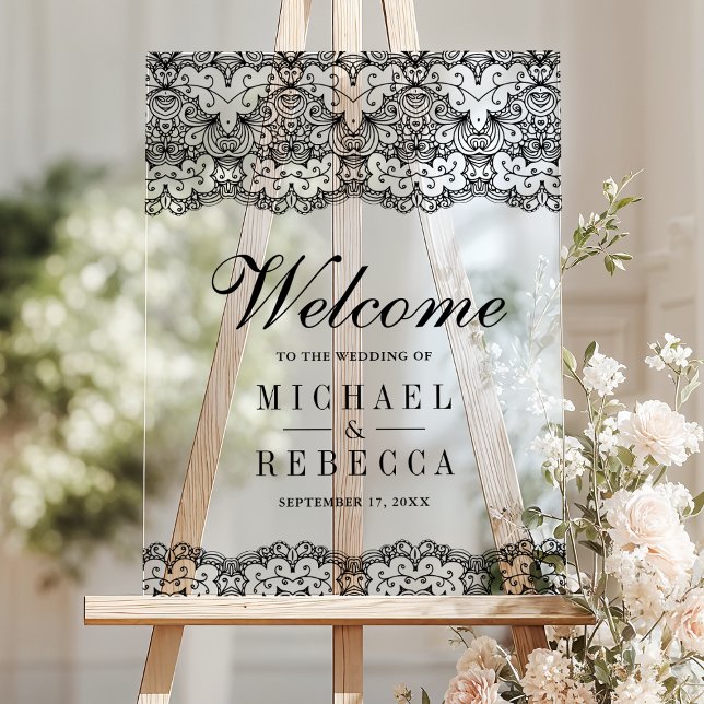 Country Black Lace Wedding Welcome Acrylic Sign (Creator Uploaded)