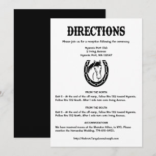 Country Black Wedding Directions Horse Horseshoe Invitation