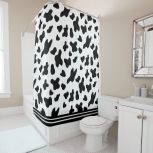 Country Black & White Cow Skin Pattern and Stripes Shower Curtain