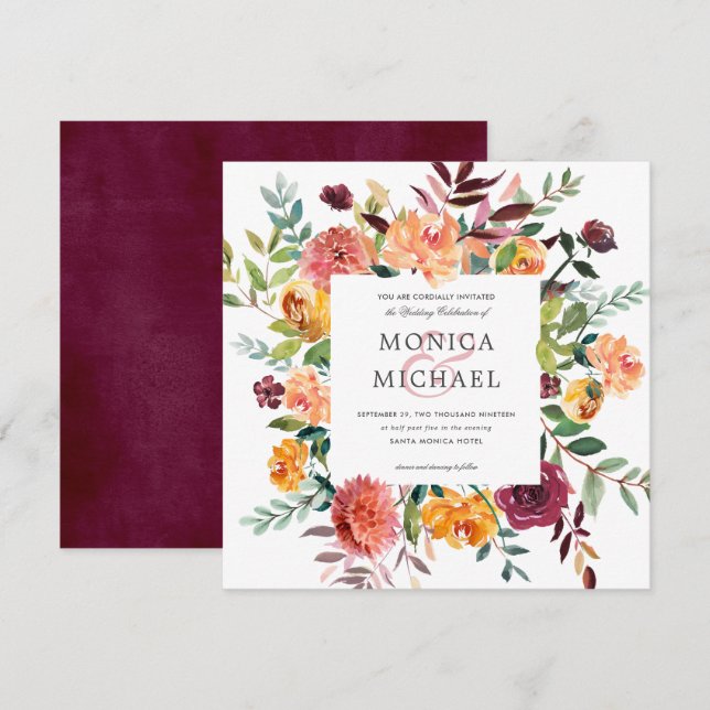 Country Bloom | Autumn Botanical  Frame Wedding Invitation (Front/Back)