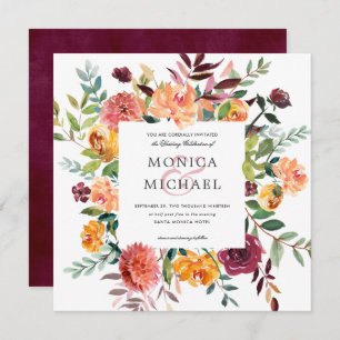 Country Bloom Autumn Botanical Frame Wedding Invitation