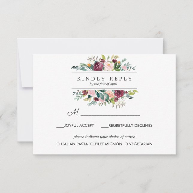Country Bloom | Autumn wedding RSVP MEAL option (Front)
