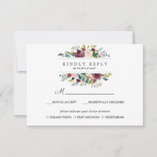 Country Bloom Autumn wedding RSVP MEAL option Card