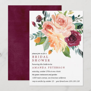 Country Bloom Bride Bouquet Burgundy Bridal Shower Invitation