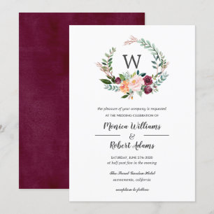Country Bloom   Chic Monogram Wreath Wedding Invitation