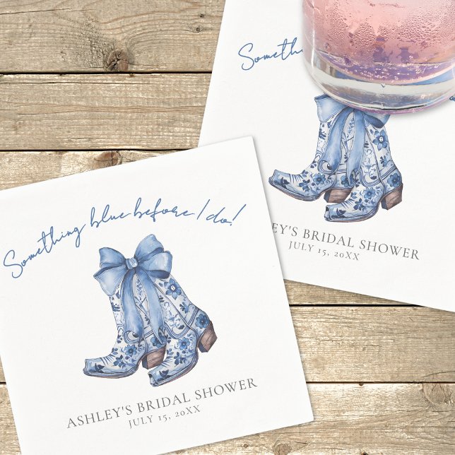 Country Blue Bow Cowboy Bridal Shower Napkin (Country Blue Bow Cowboy Bridal Shower Napkins)