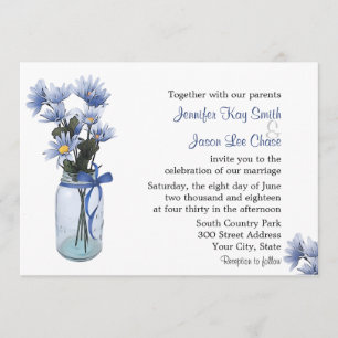Country Blue Daisies Mason Jar Wedding Invitation