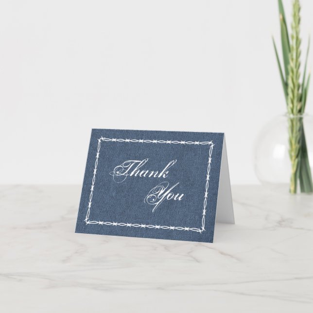 Country Blue Denim and Barb Wire Thank You Card (Front)