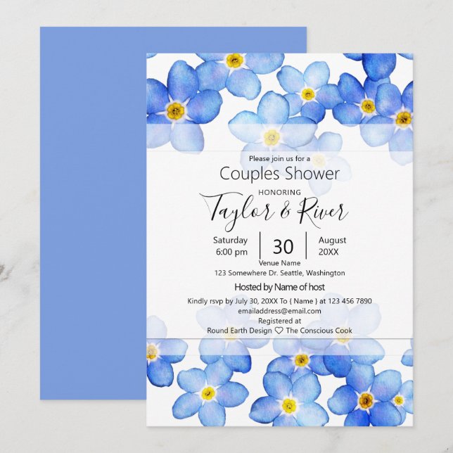 Country Blue Forget-Me-Nots Couples Shower Invitation (Front/Back)