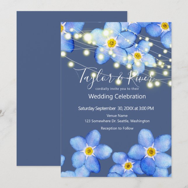 Country Blue Forget-Me-Nots Wedding Invitation (Front/Back)