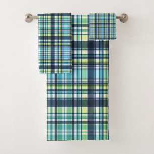 Country Blue Green Plaids Bath Towel Set