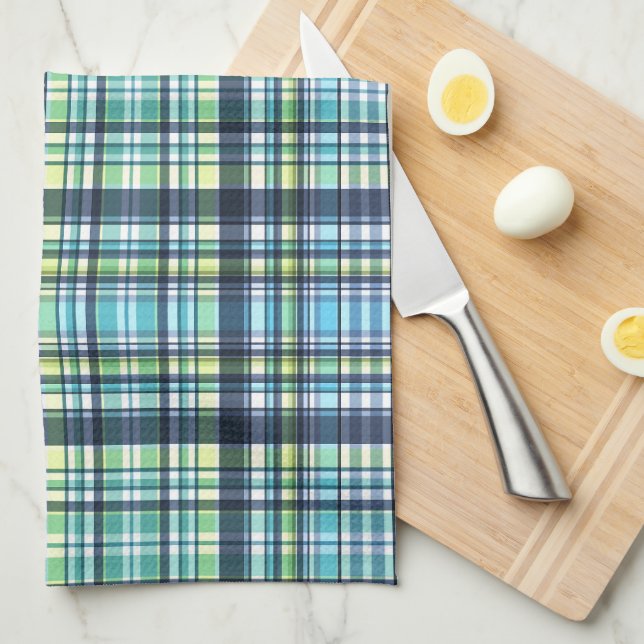 Country Blue Green Plaids Tea Towel (Quarter Fold)