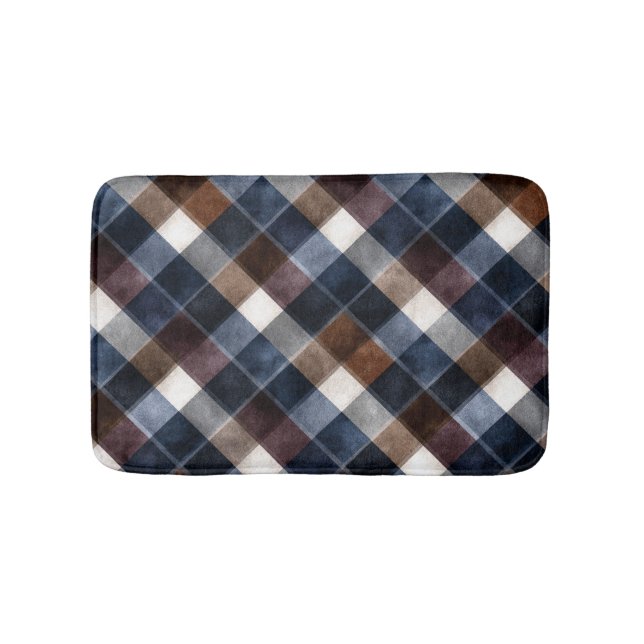 Country Blue Red White Grey Squares   Bath Mat (Front)