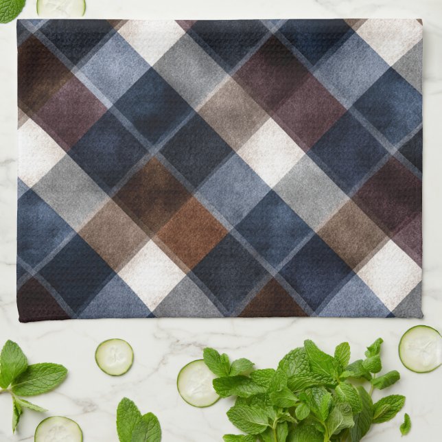 Country Blue Red White Grey Squares   Tea Towel (Folded)