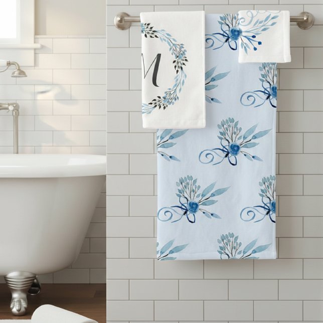 Country Blue Rose Watercolor  Bath Towel Set (Creator Uploaded)
