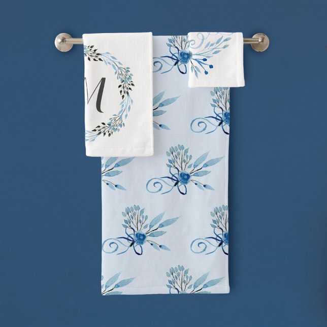 Country Blue Rose Watercolor  Bath Towel Set (Creator Uploaded)